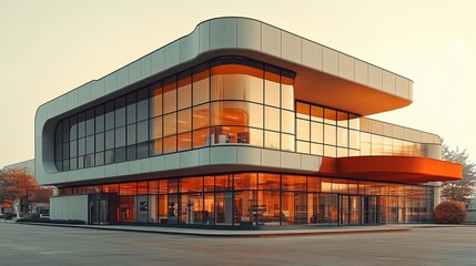 A contemporary building with sleek lines and reflective glass surfaces