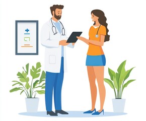 Obraz premium Doctor and female patient consultation with diverse healthcare professionals