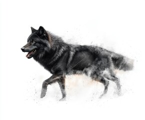Fototapeta premium Black wolf in motion with smoky background effect