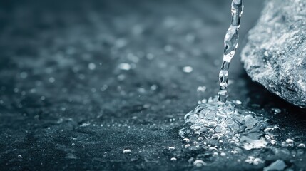 Pure water flows over dark stone, close-up