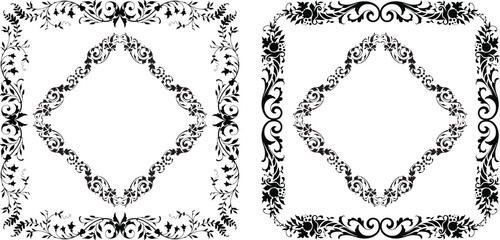 A set of vintage retro floral leafy design frames and borders. 