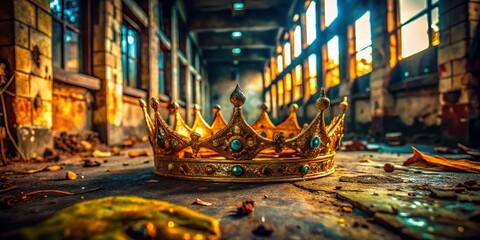 Obraz premium Grungy Urban Decay Background with Isolated Gold Crown