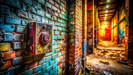 Fototapeta premium Grungy Urban Exploration Sign Up Button - Abandoned Building Graffiti Wall
