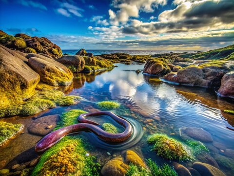 Hagfish in Rocky Coastal Tide Pool - Dramatic Landscape Photography