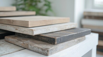 Stacked Wooden Planks, Workshop Setting, Interior Scene, for Design Inspiration