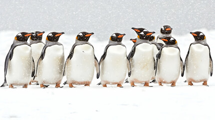 Obraz premium Antarctic Gentoo Penguins in a Snowy Landscape