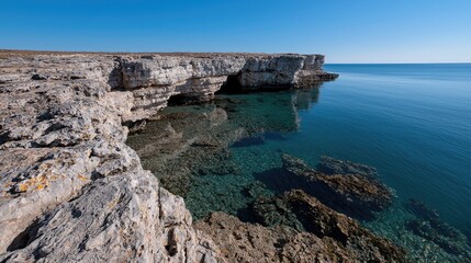 Coastal Cave, Clear Water, Sunny Day. Potential for Stock Photo