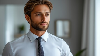 Fototapeta premium Stylish handsome. Stylish young man in white shirt