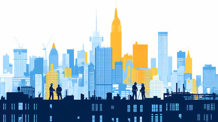 Naklejka premium City Silhouette: Capturing the iconic skyline in a captivating silhouette, depicting bustling urban life and architectural marvels. 