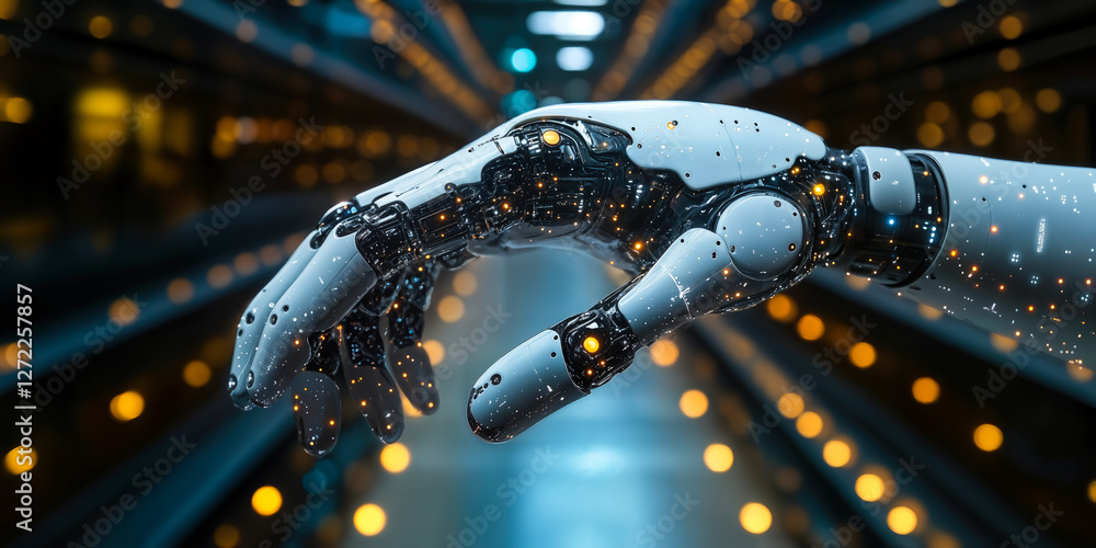 Poster artificial intelligence revolutionizing retail with advanced robotic technologies enhancing operatio