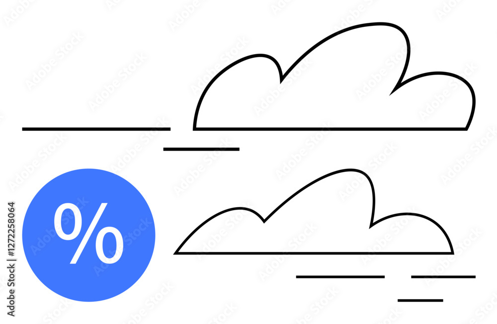 Poster black outlined clouds with horizontal lines indicating data movement and a blue percentage sign sugg