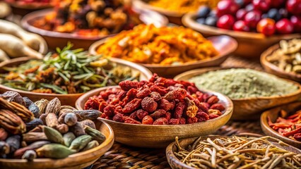 Fototapeta premium Herbal Remedies: Close-Up of Traditional Chinese Medicine Ingredients