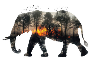 Obraz premium PNG Elephant with african trees wildlife exposure double.