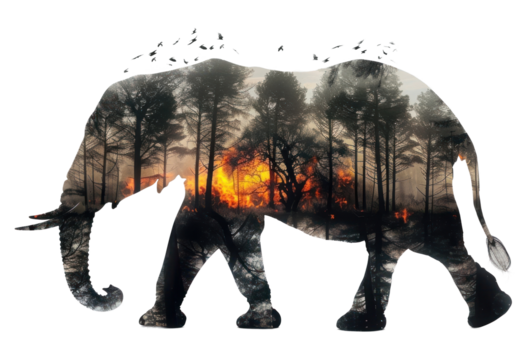 PNG Elephant with african trees wildlife exposure double.