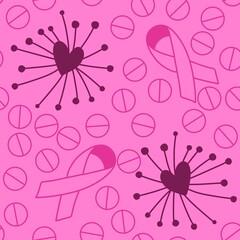 Breast cancer month seamless pink ribbon day mammogram pattern for wrapping paper and medical accessories