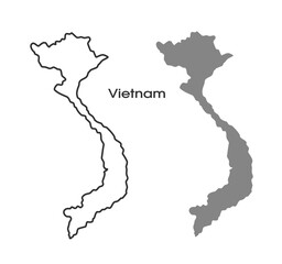 Map of Vietnam. Vector schematic image of a country map and the inscription name. Isolated contour and gray image on a white background.