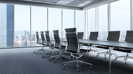 Modern Corporate Boardroom Overlooking City Skyline