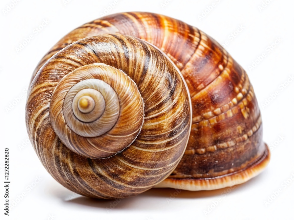 Poster high-resolution close-up of intricate snail shell pattern on white background