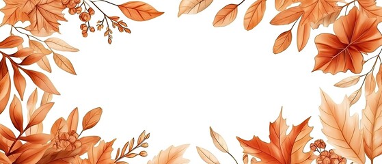 Watercolor autumn leaves form a frame on a white background