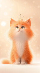 Adorable well-fed orange and white cat with a regal crown on her head looks majestic and playful at the same time