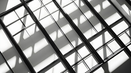 Sunlight shadows on modern building interior; geometric design, architectural detail, abstract background for design