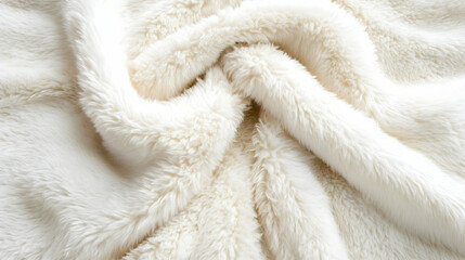 Soft white faux fur fabric draped and wrinkled, showing texture