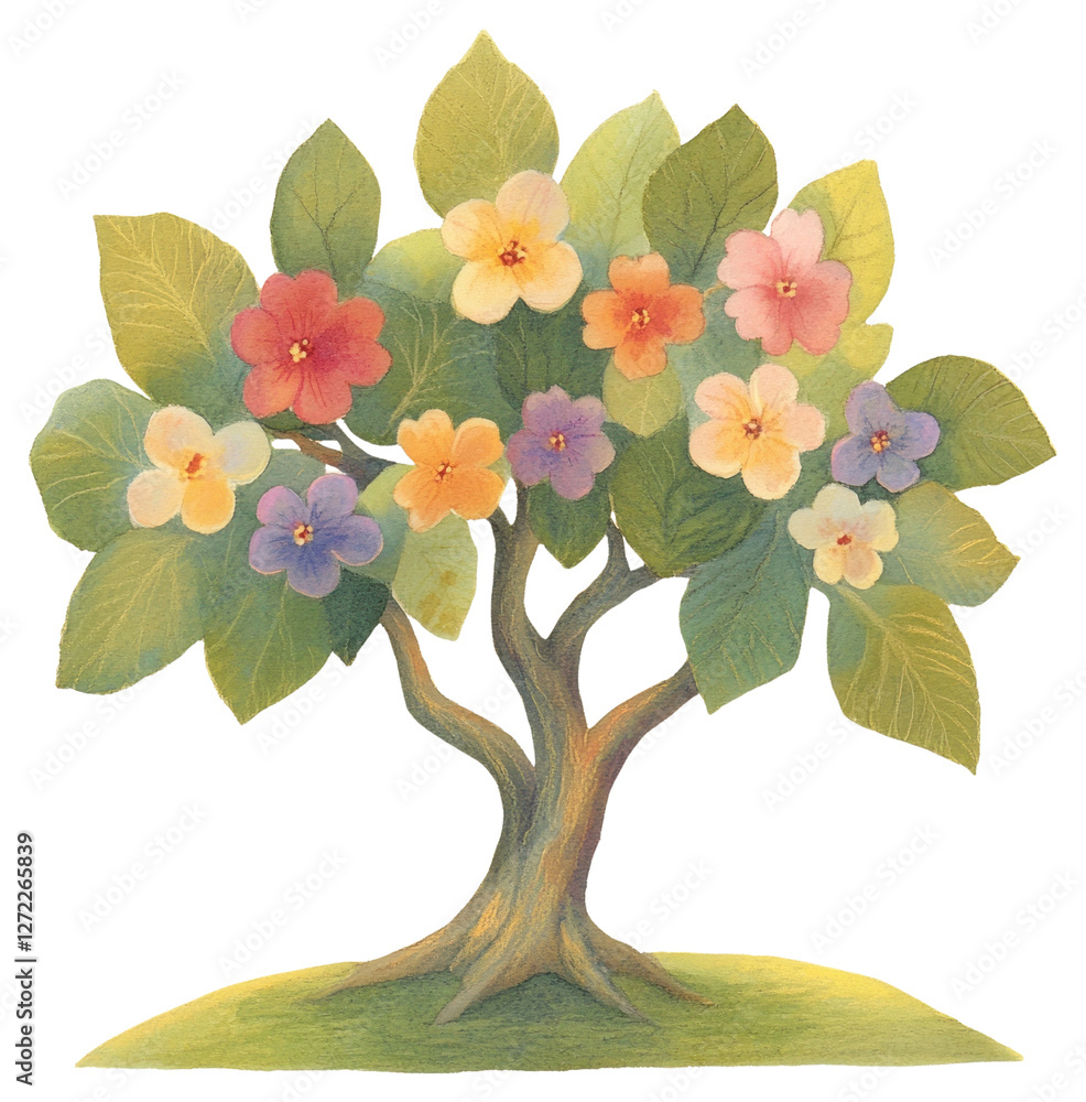 Wall mural PNG Tree with flowers illustration botanical floral.