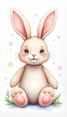 Fototapeta premium Cute knitted Easter bunny toy sitting on white background, festive charm