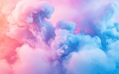 Fototapeta premium Colorful smoke swirls in vibrant shades of pink and blue, creating an ethereal atmosphere in a dreamlike setting