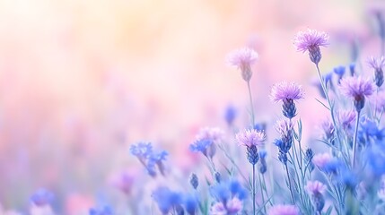 Obraz premium Soft Pastel Flowers Blooming in Summer Meadow