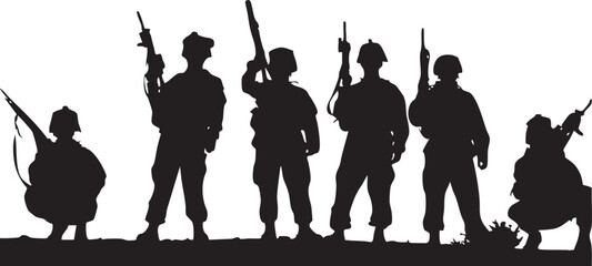 silhouettes of soldiers with guns and rifles vector illustration Adobe Illustrator Artwork