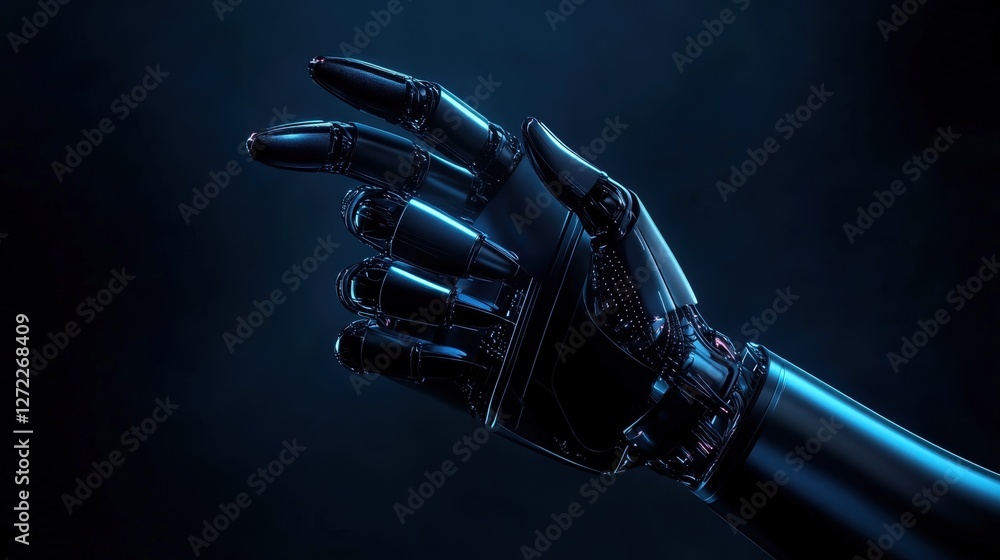 Aufkleber a futuristic robotic hand reaching out in a dark environment, showcasing advanced materials and intr
