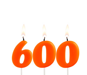 Orange candles forming the number 600 - Number of views, views or followers.