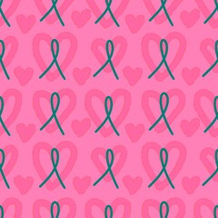 Breast cancer month seamless pink ribbon day mammogram pattern for wrapping paper and medical accessories