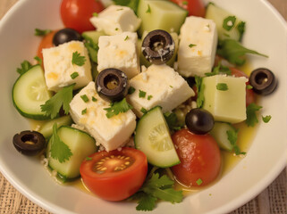 Greek Salad with Feta Cheese and Vegetables