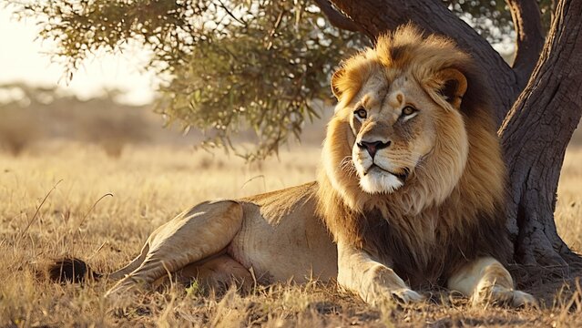 Leon bajo un &aacute;rbol