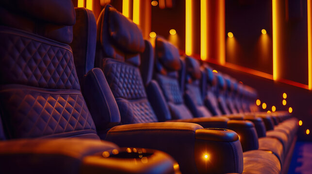 Luxurious reclining seats in a modern movie theater designed for an immersive viewing experience during evening showings.