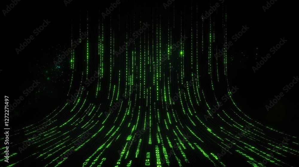 Aufkleber a futuristic green digital matrix backdrop, featuring flowing binary codes in a sleek, dark environm
