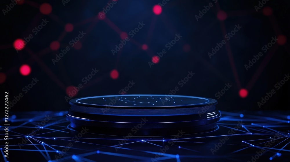 Aufkleber a futuristic digital platform illuminated by vibrant blue and red lights, symbolizing advanced techn