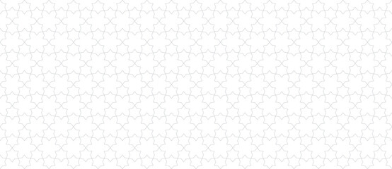 Vector geometric seamless pattern in Islamic style. Elegant minimal ornament texture, floral lattice, stars, lines, grid. Subtle luxury white and gray background. Repeating design for wallpapers