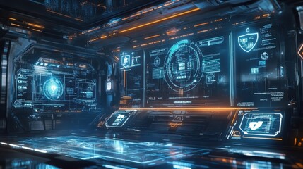 Fototapeta premium A secure transaction screen illustrating a progress bar for a money transfer adorned with visual cues like shield icons and lock symbols reinforcing the idea of safeguarding sensitive