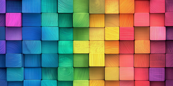 Wall made of rainbow colored wooden puzzle pieces. ASD, autism spectrum disorder, Asperger's syndrome awareness concept.. - Powered by Adobe