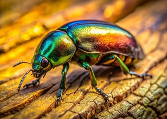 Fototapeta premium Intricate Macro: Shiny Beetle on Tree Bark - Drone Photography
