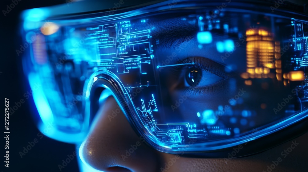 Aufkleber closeup of a hightech augmented reality headset featuring interactive led circuitry for enhanced dig