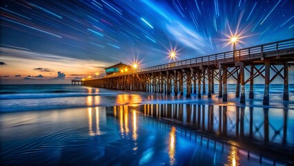Fototapeta premium Isle of Palms Pier at Night - Long Exposure Photography