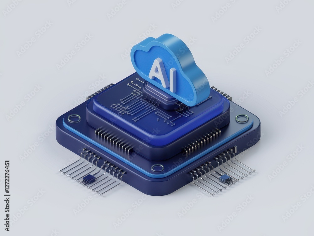 Poster ai cloud computing chip with blue design and circuit connections