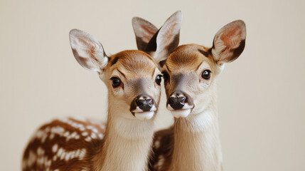 Fototapeta premium A close-up shot of two deer with natural yet vibrant stripe patterns across their fur