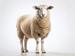 Obraz premium Isolated Sheep on White Background: Perfect for Rural, Farming, and Animal Stock Photography