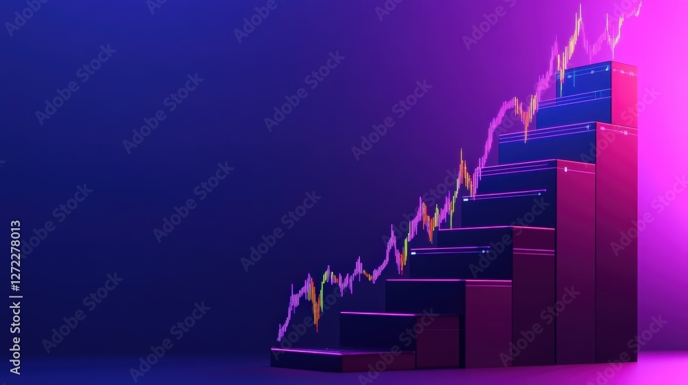 Poster a dynamic graphical representation of financial growth, showcasing ascending bars with an overlay of
