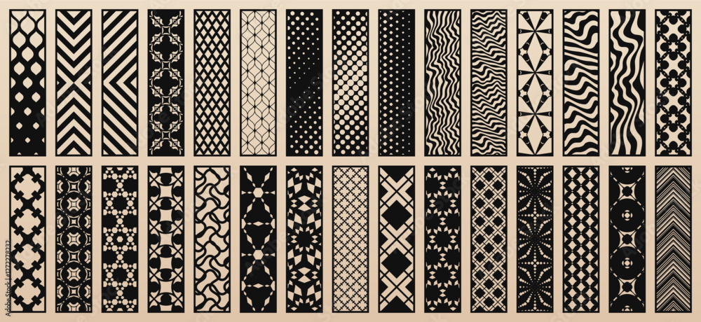 Poster trending vector set of 30 templates for laser cut. elegant modern design with abstract geometric pat